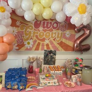 Two Groovy Banner White and Yellow Party Decorations for a Festive Celebration